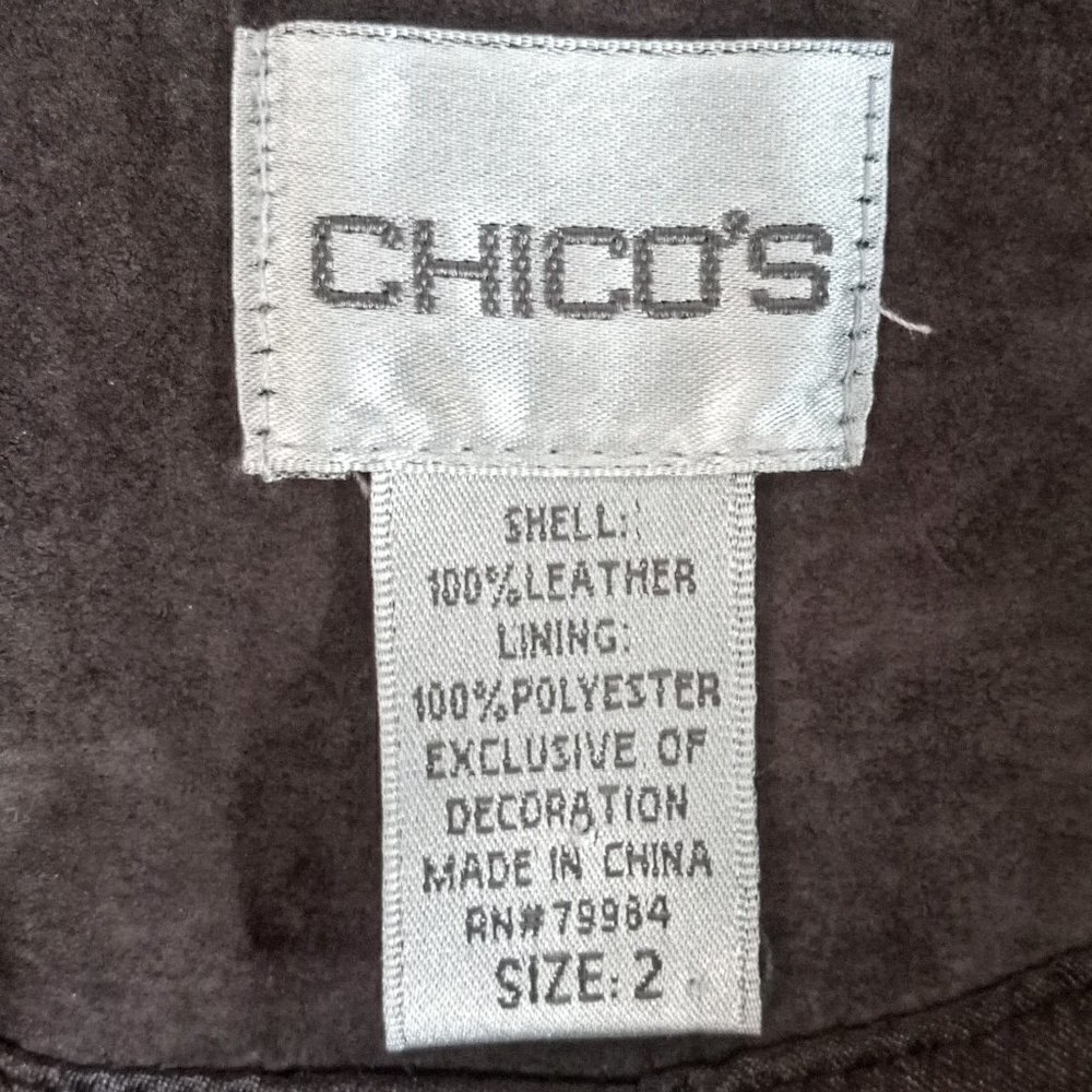 Chico's Brown Suede Leather Soutache Ribbon Trim Jacket - Picture 7 of 8